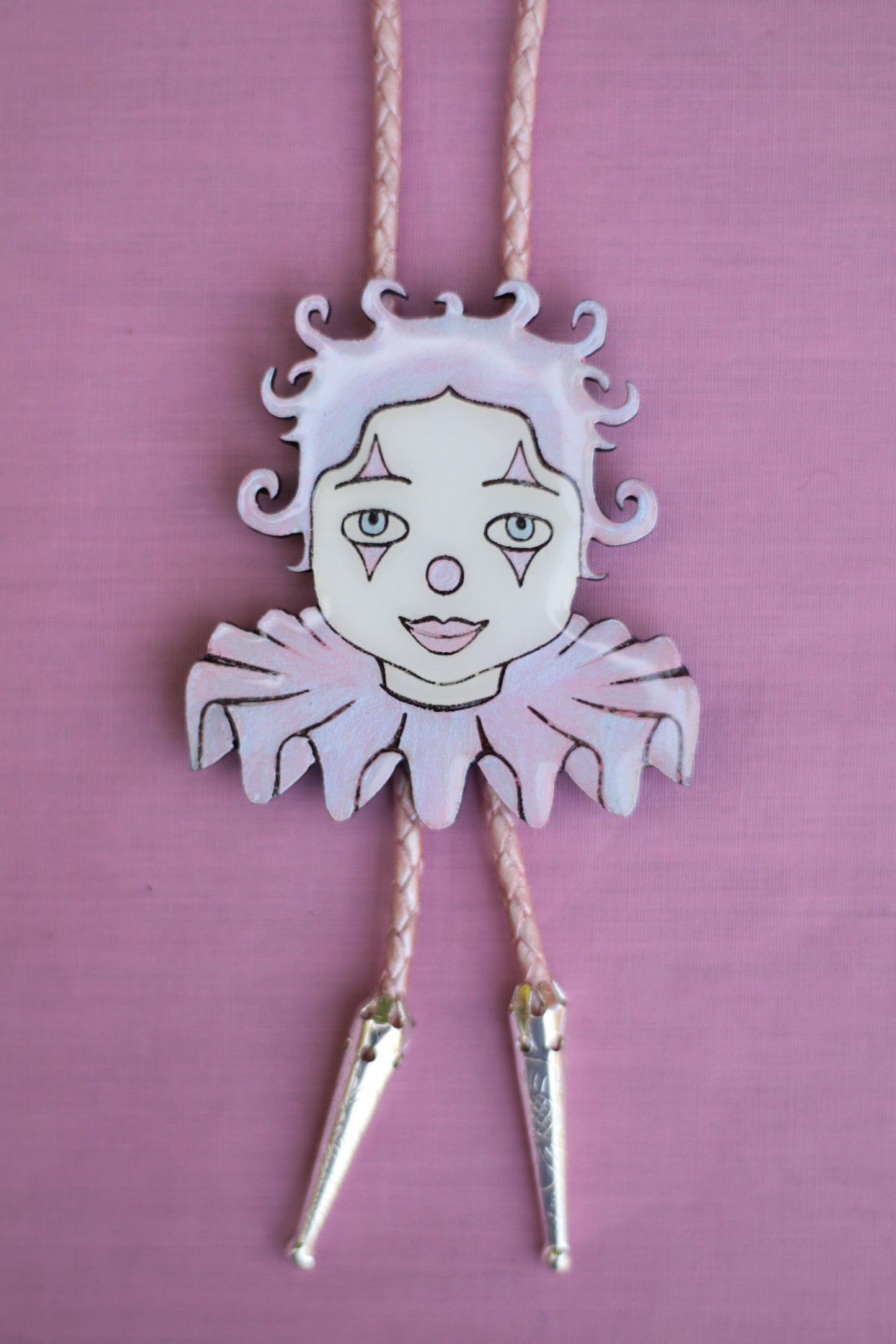 Pearlescent Pink Clown Bolo Tie