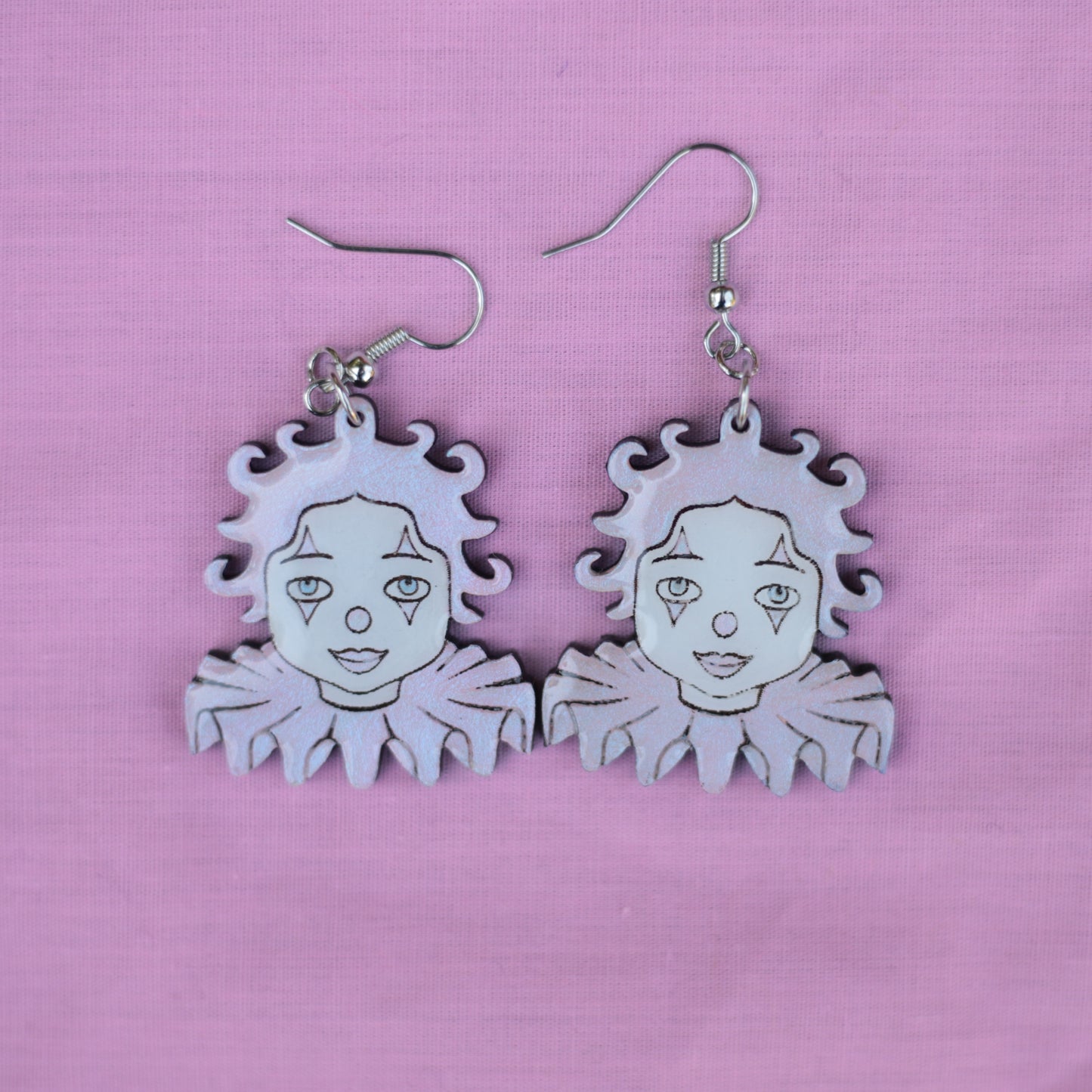 Pearlescent Pink Clown Earrings