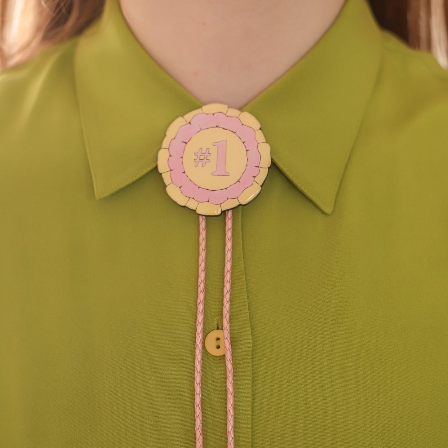 Pearlescent Pink Prize Ribbon Bolo Tie