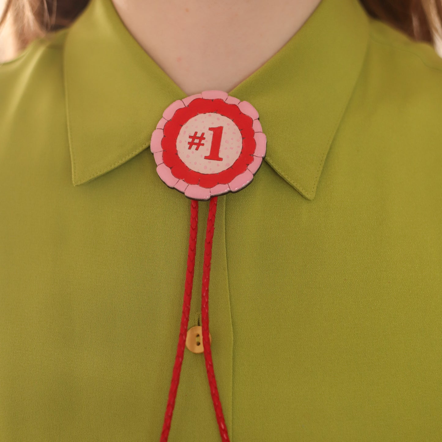 Red and Pink Prize Ribbon Bolo Tie