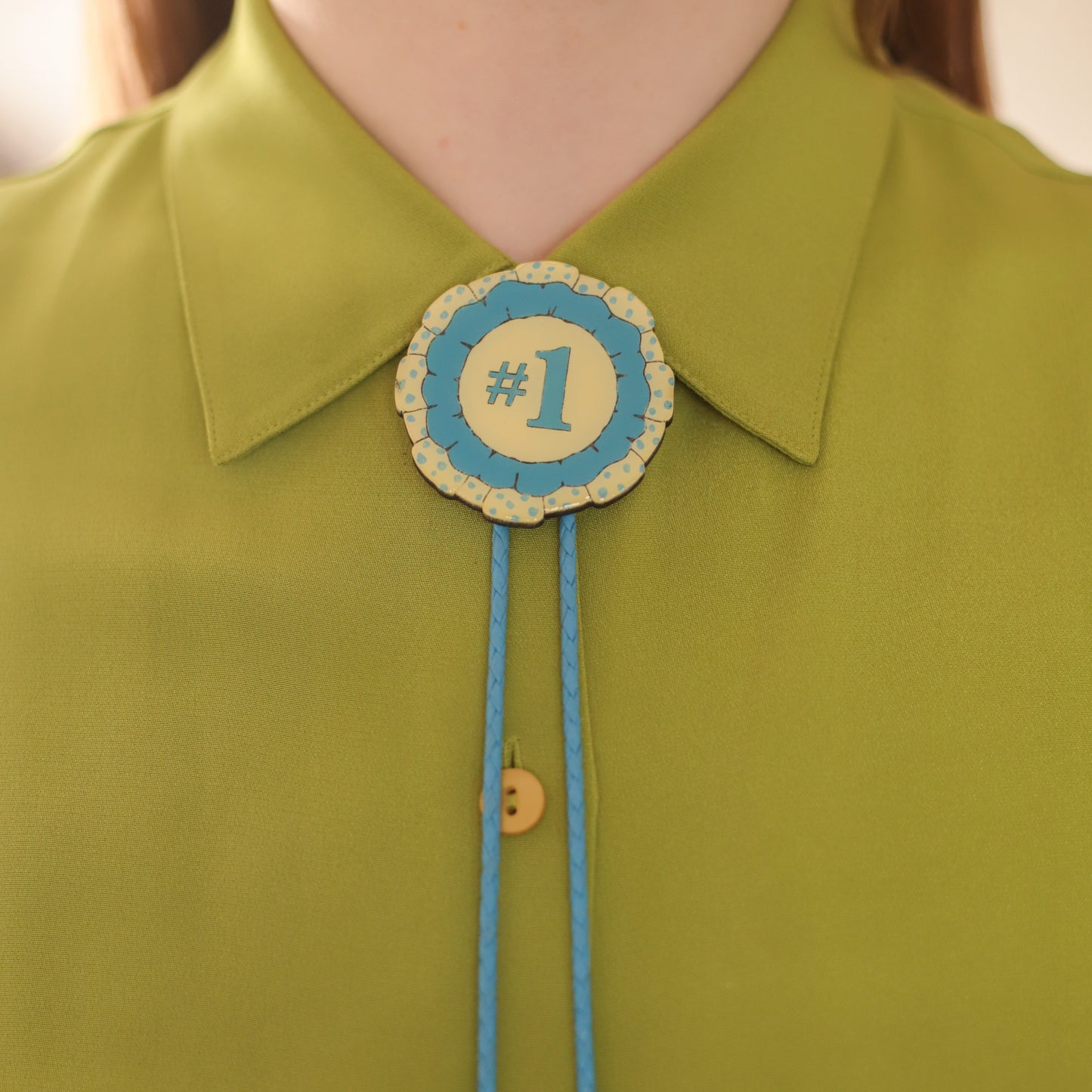 Blue Polka Dot Prize Ribbon Bolo Tie