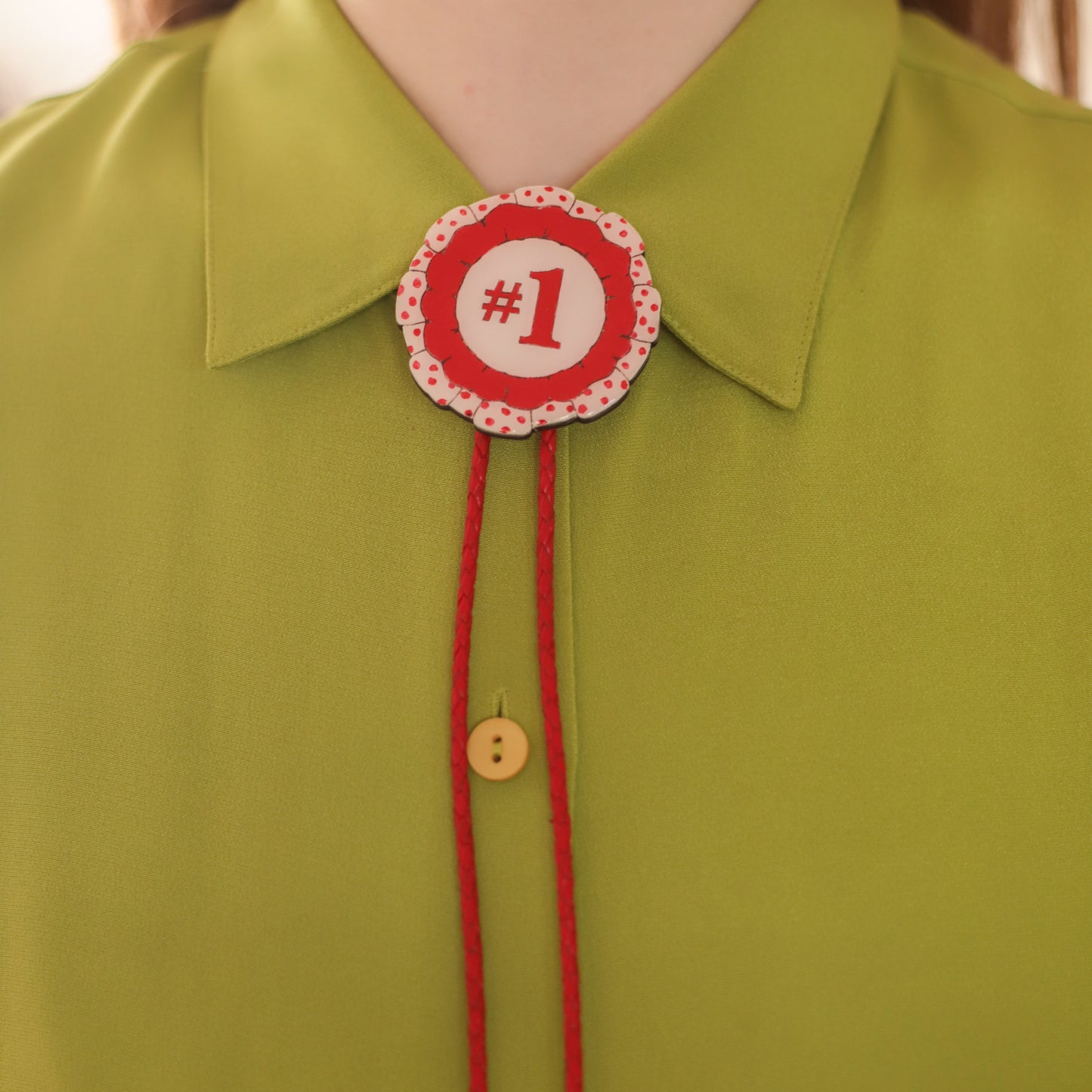 Red and White Prize Ribbon Bolo Tie