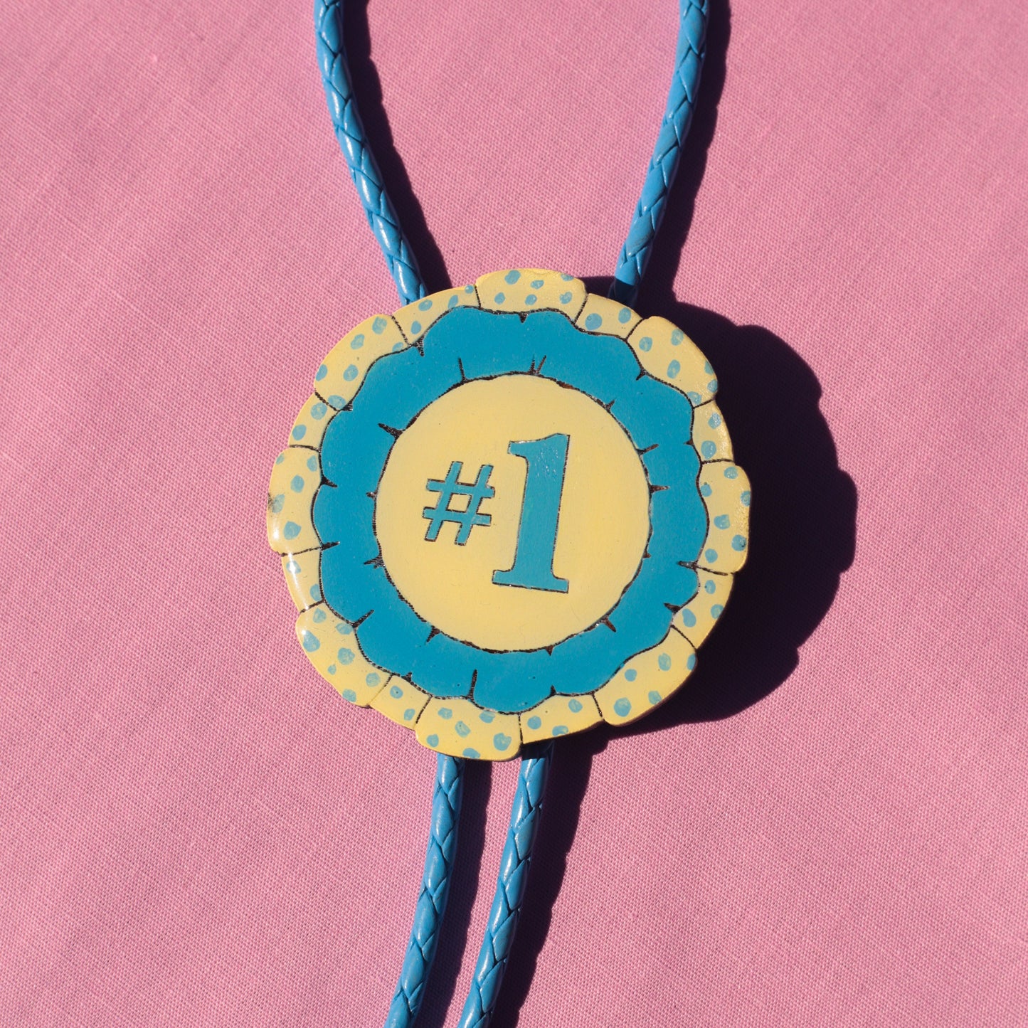 Blue Polka Dot Prize Ribbon Bolo Tie