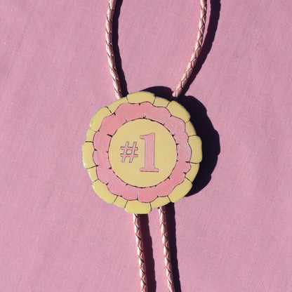 Pearlescent Pink Prize Ribbon Bolo Tie