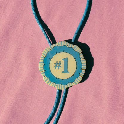 Blue Striped Prize Ribbon Bolo Tie