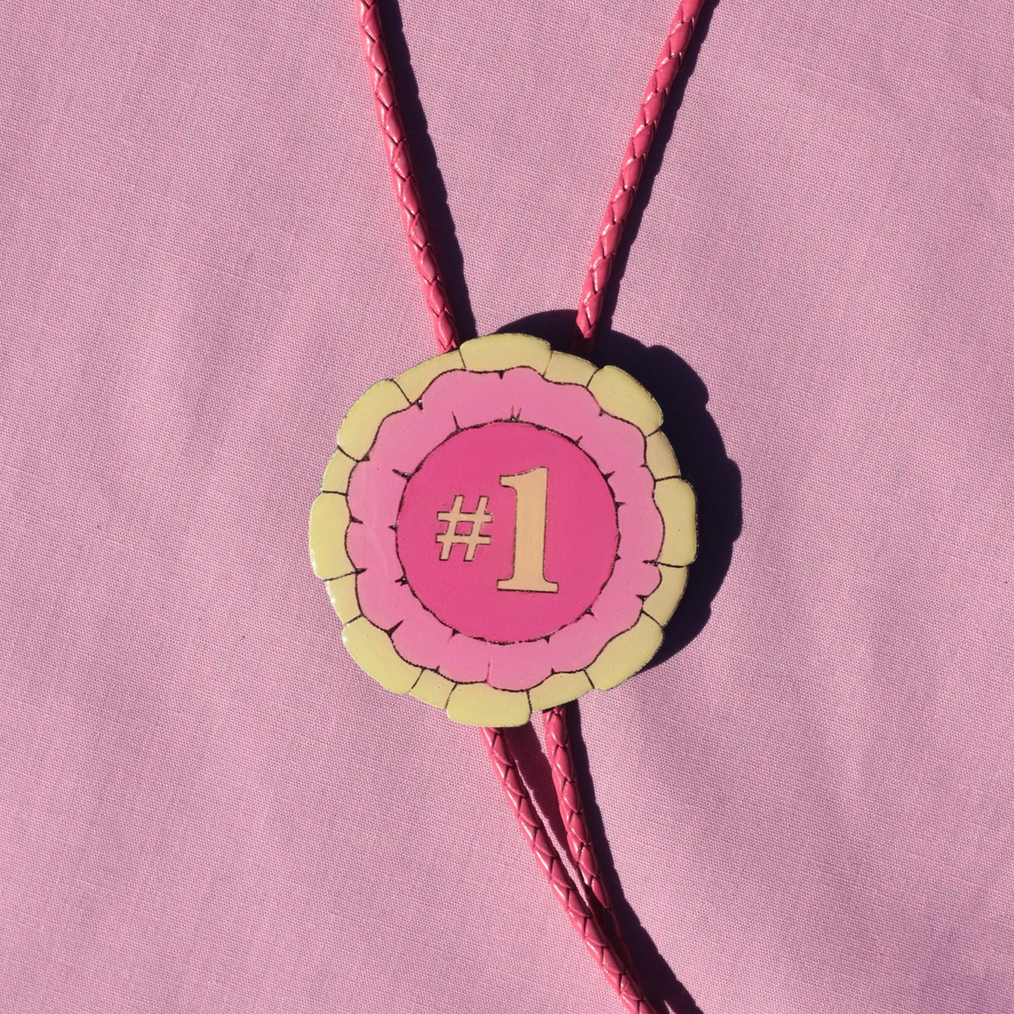 Pink and Yellow Prize Ribbon Bolo Tie