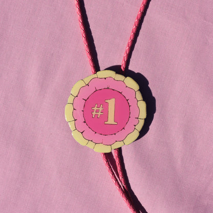 Pink and Yellow Prize Ribbon Bolo Tie