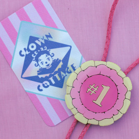 Pink and Yellow Prize Ribbon Bolo Tie