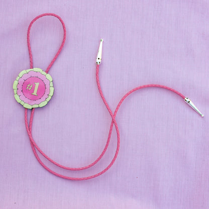 Pink and Yellow Prize Ribbon Bolo Tie