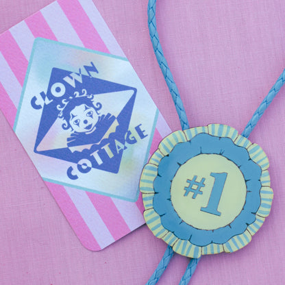 Blue Striped Prize Ribbon Bolo Tie