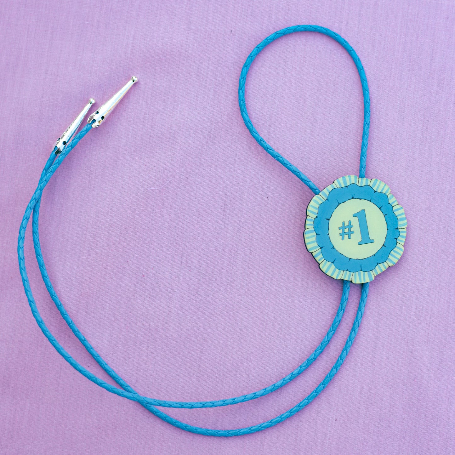 Blue Striped Prize Ribbon Bolo Tie