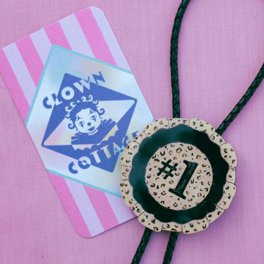 Leopard Print Prize Ribbon Bolo Tie