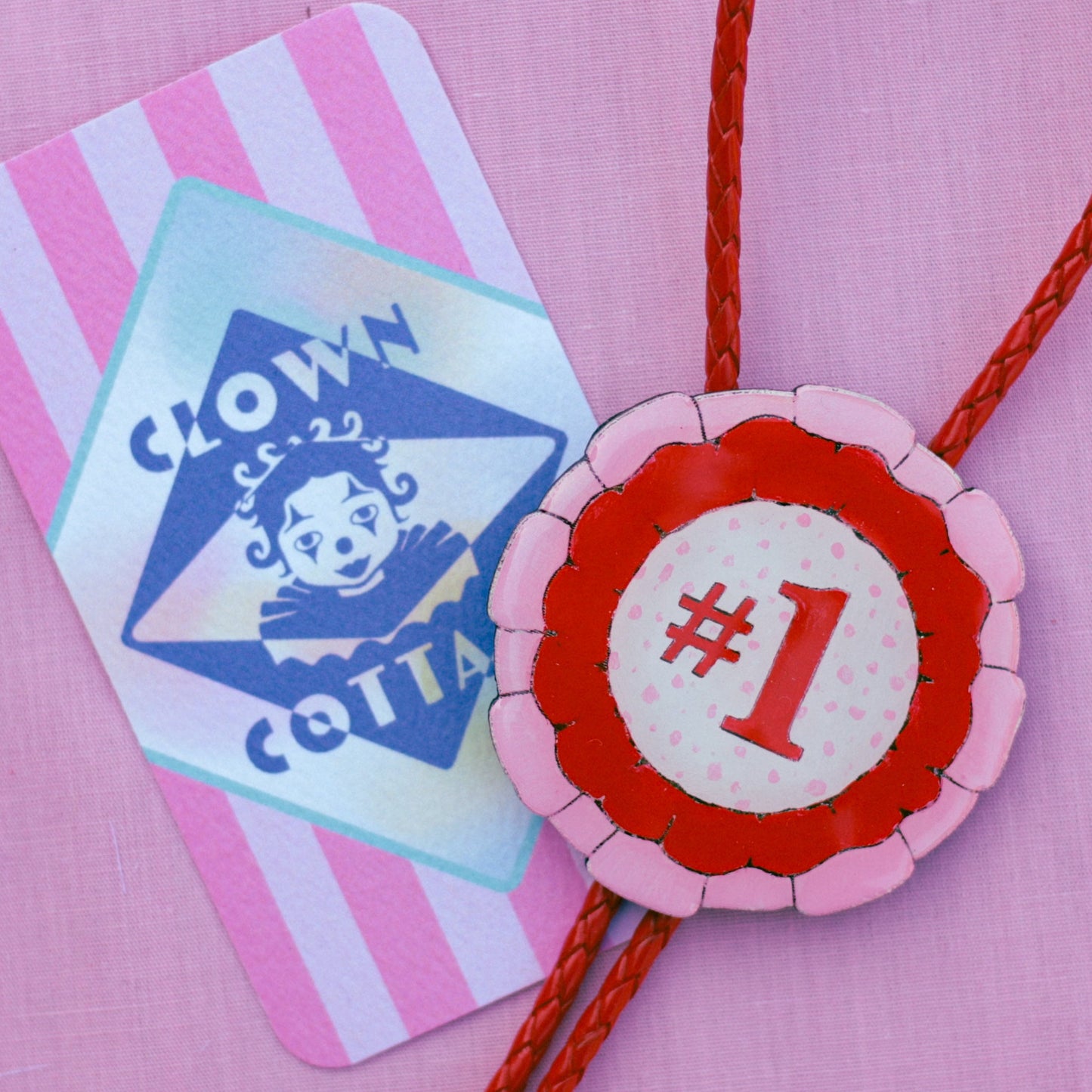 Red and Pink Prize Ribbon Bolo Tie