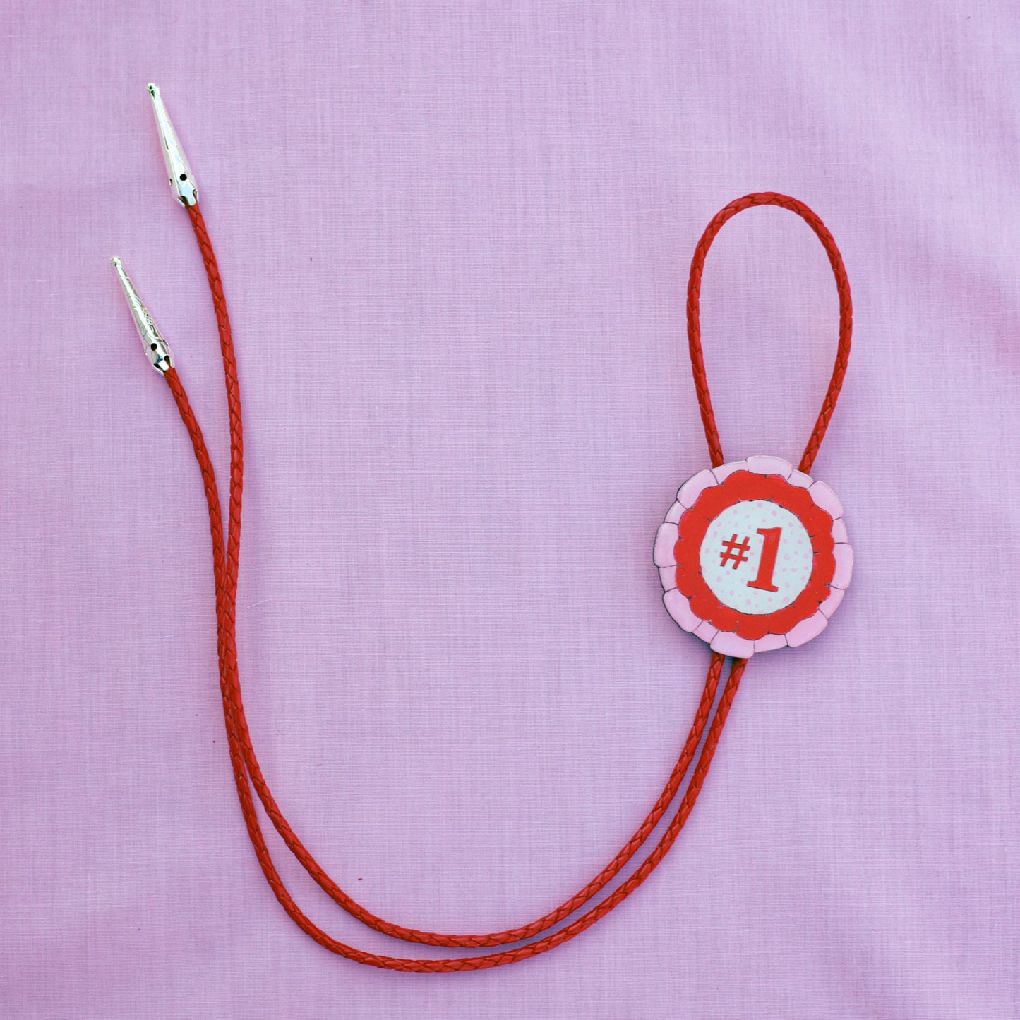 Red and Pink Prize Ribbon Bolo Tie