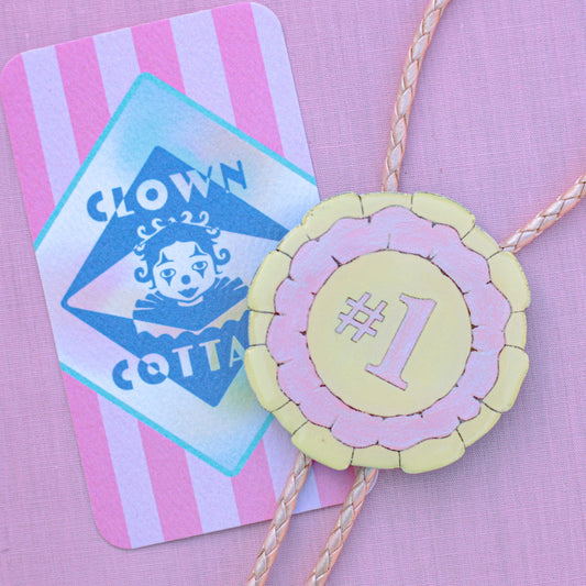 Pearlescent Pink Prize Ribbon Bolo Tie