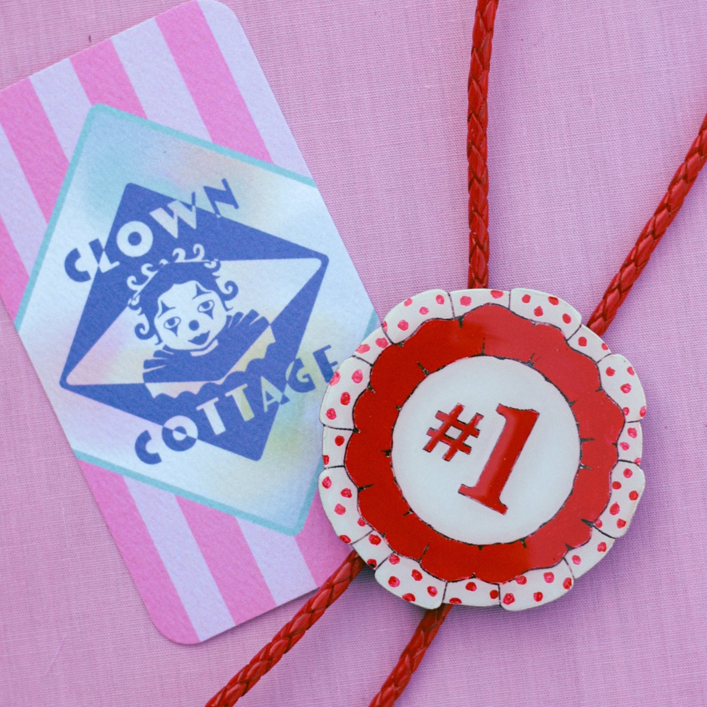 Red and White Prize Ribbon Bolo Tie