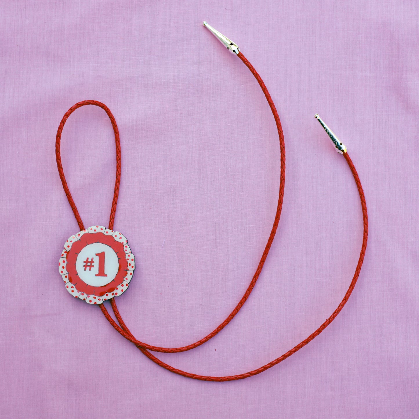 Red and White Prize Ribbon Bolo Tie