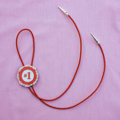 Red and White Prize Ribbon Bolo Tie