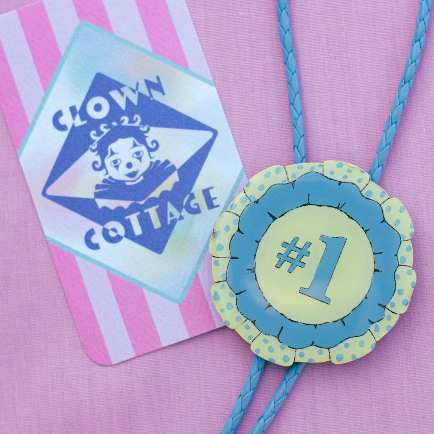 Blue Polka Dot Prize Ribbon Bolo Tie