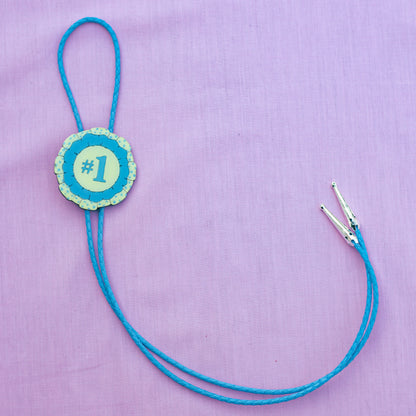 Blue Polka Dot Prize Ribbon Bolo Tie