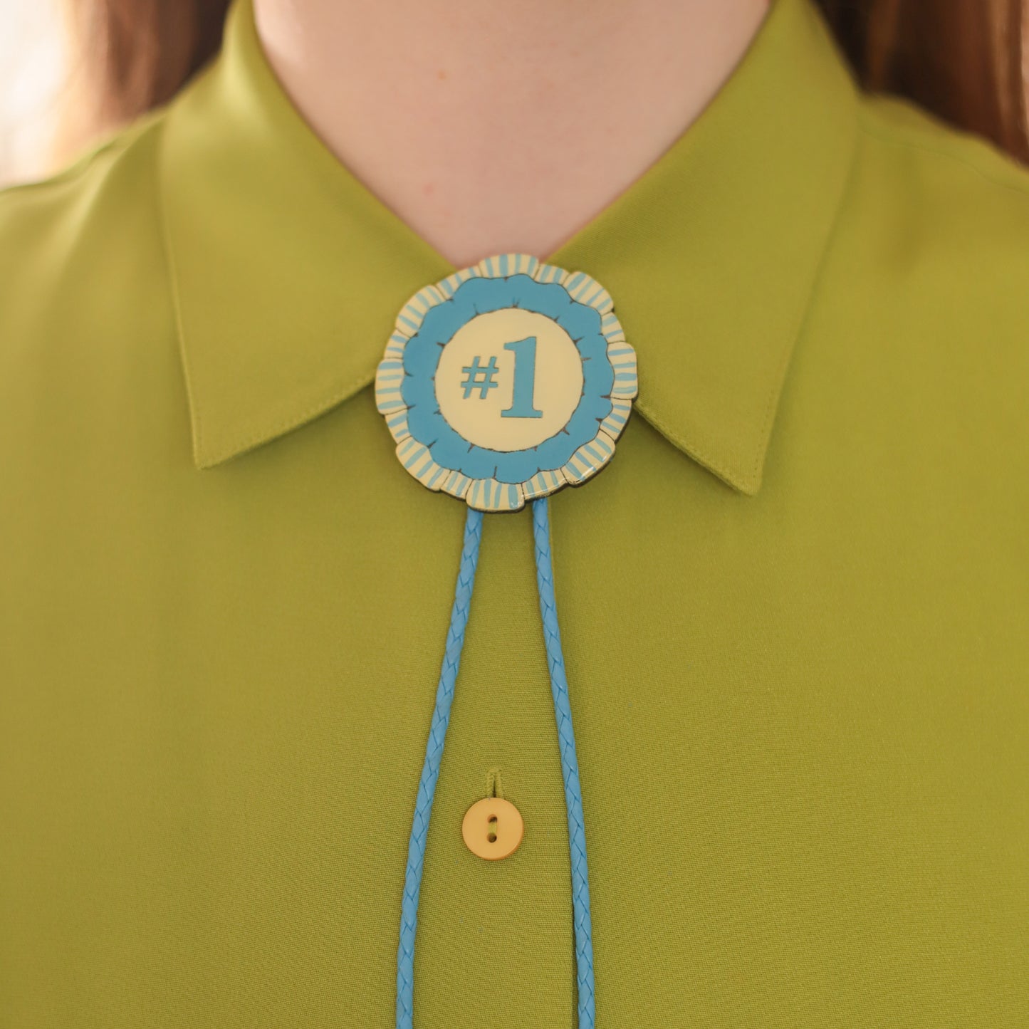 Blue Striped Prize Ribbon Bolo Tie