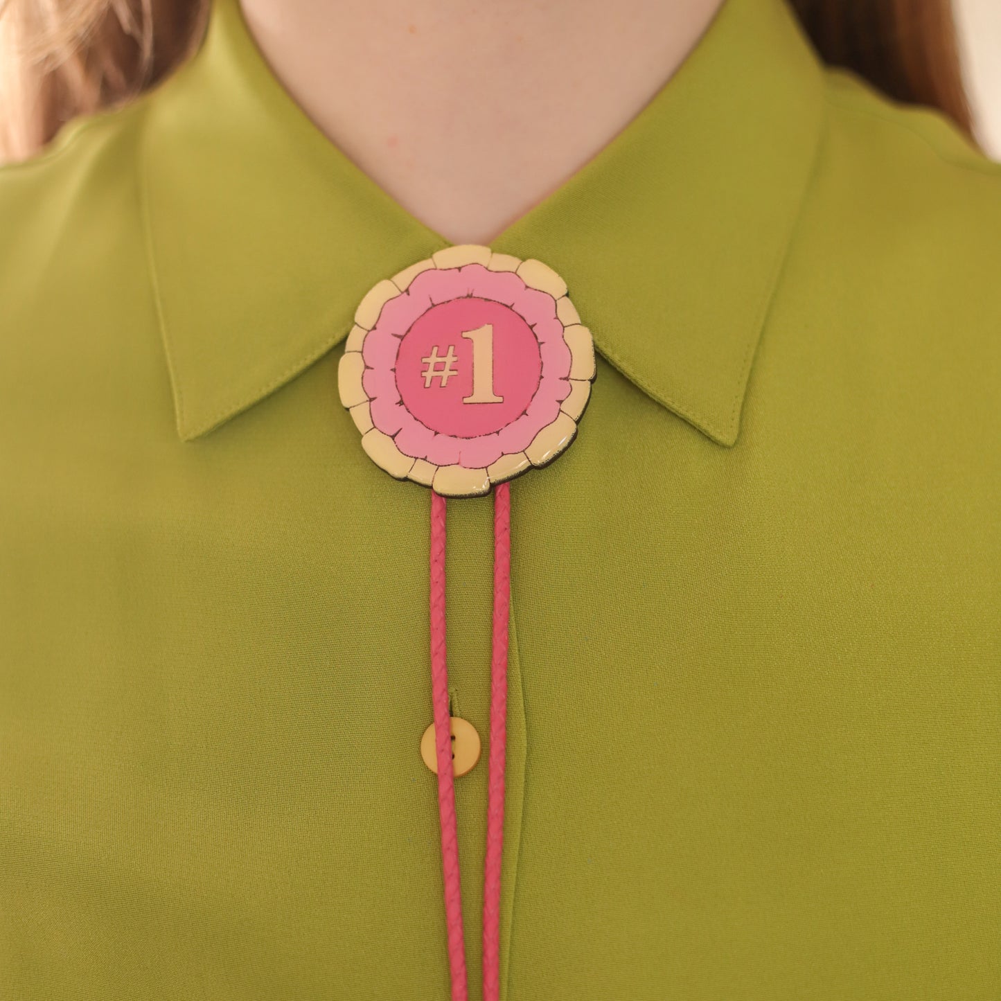 Pink and Yellow Prize Ribbon Bolo Tie