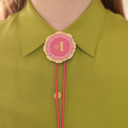 Pink and Yellow Prize Ribbon Bolo Tie